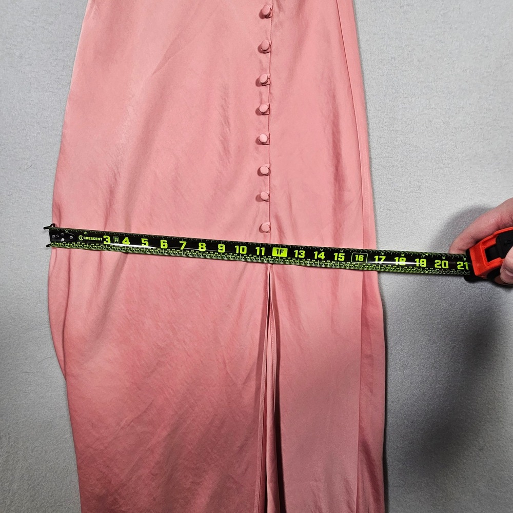 ZARA Rose Pink Satin Maxi Dress Surplice V-Neck Side Slit Gown Adjustable Straps - Picture 7 of 11
